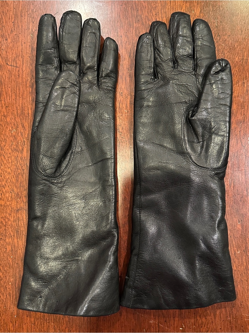 Beautiful black fur lined leather gloves